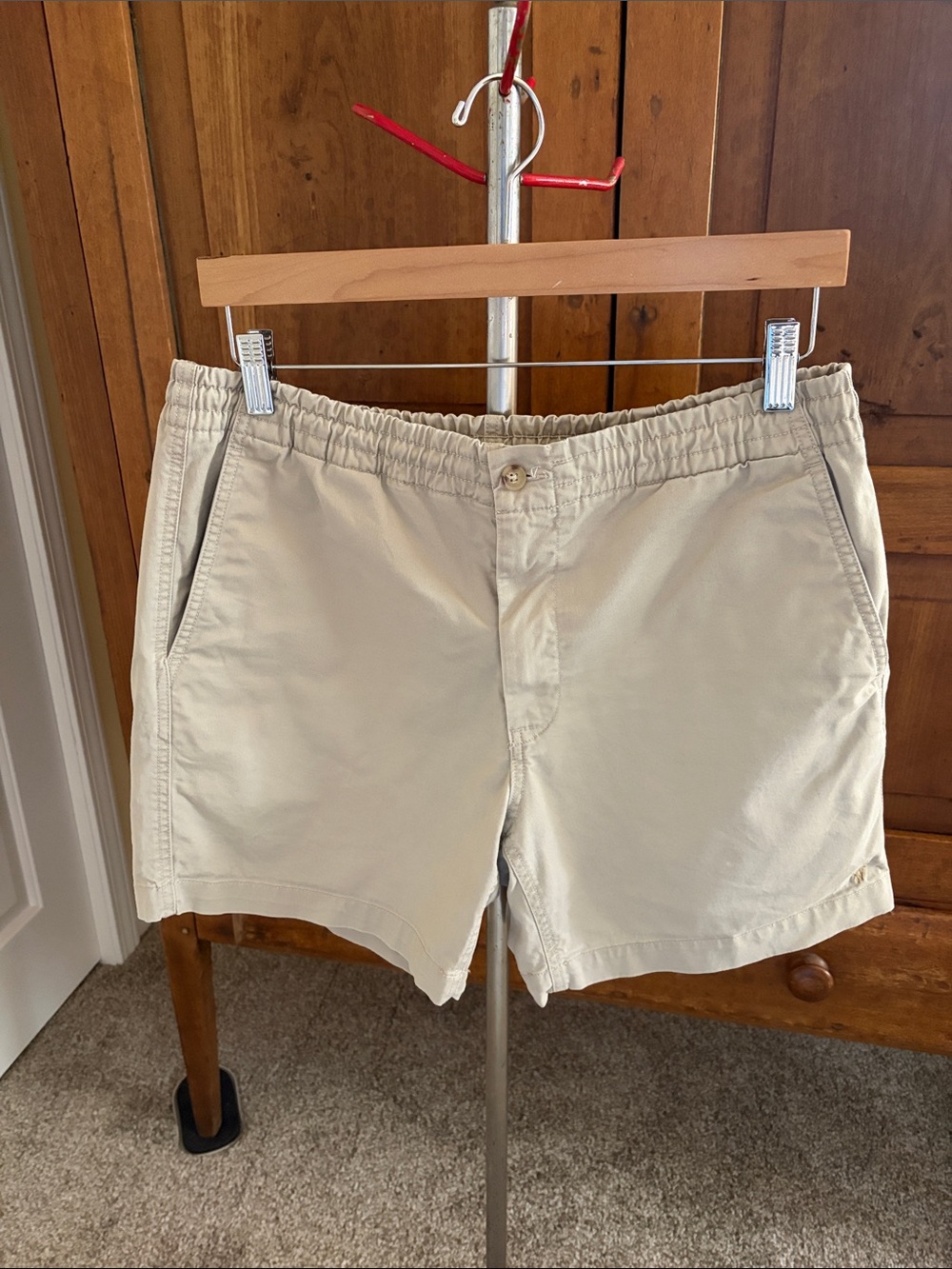 VINTAGE Polo Ralph Lauren Beige Khaki Elastic Waist Drawstring Cotton Shorts Med